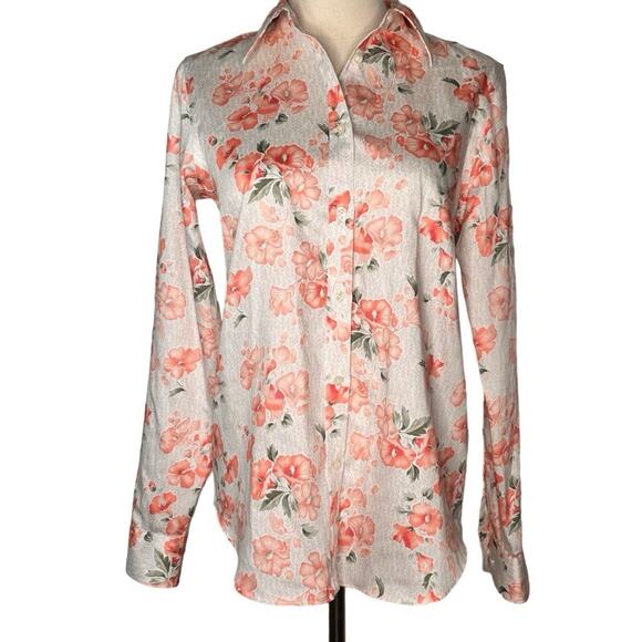 Chaps No Iron Women's 100% Cotton Floral Long Sleeve Button-up Shirt Size XXL 2x - Picture 2 of 12